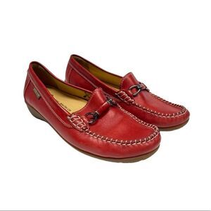 MEPHISTO-Red Crinkled Leather Penny Loafers-Cool-Air-Size 7